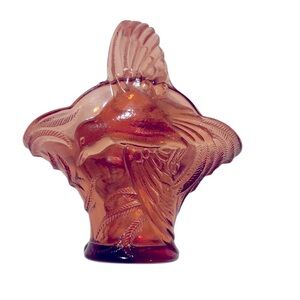 Indiana glass vintage bird basket pink 7 x 6 x 4”
